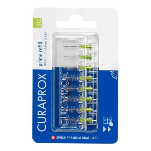 Curaprox CPS 011 Prime Refill Scovolino Interdentale, 8 Pezzi, Setole Ultrasottili, Igiene Orale, Prevenzione Infiammazioni
