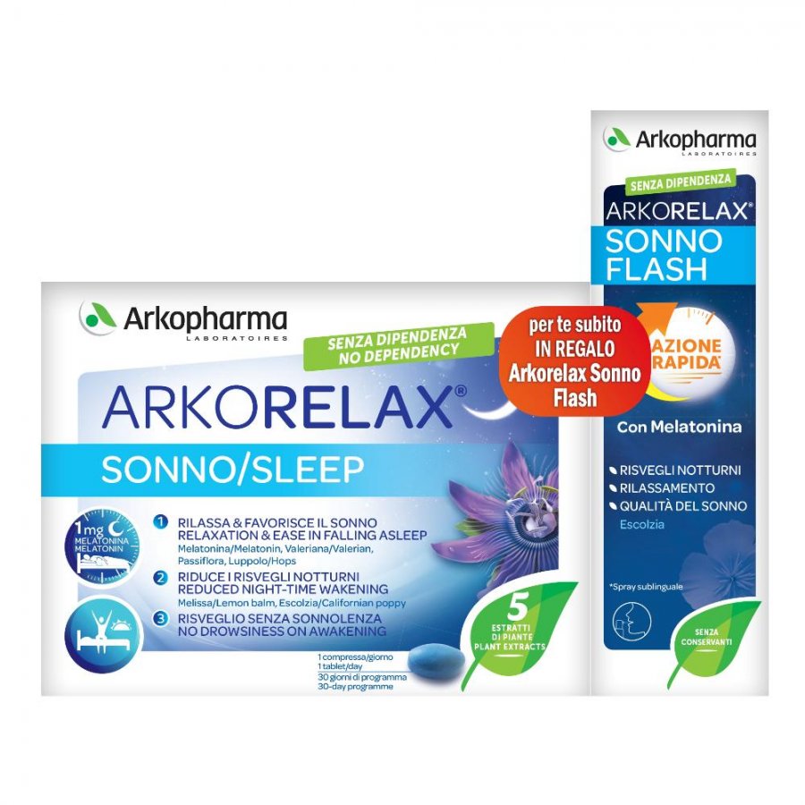 Arkorelax Sonno 30 Compresse + Sonno Flash Spray 20ml - Integratore per il sonno di Arkorelax