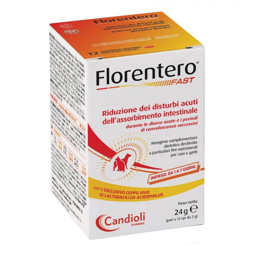 Florentero Fast Mangime Complementare per Cani e Gatti - 12 Compresse Appetibili, Integratore Digestivo per Animali