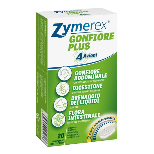 Zymerex Gonfiore Plus 20 Compresse - Integratore Alimentare Multiazione per Gonfiore Addominale