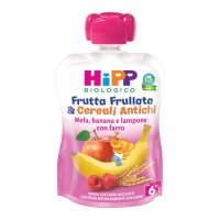 HiPP, Frutta Frullata & Cereali Antichi Mela Banana e Lampone con Farro, 90 g HiPP, Frutta Frullata & Cereali Antichi Mela Banana e Lampone con Farro, 90 g