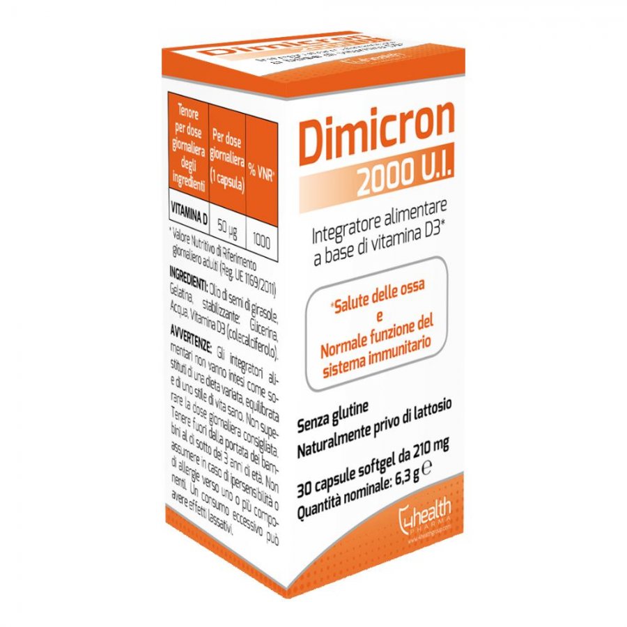 Dimicron 2000 U.I Integratore Alimentare - 30 Capsule - Vitamina D3 Softgel