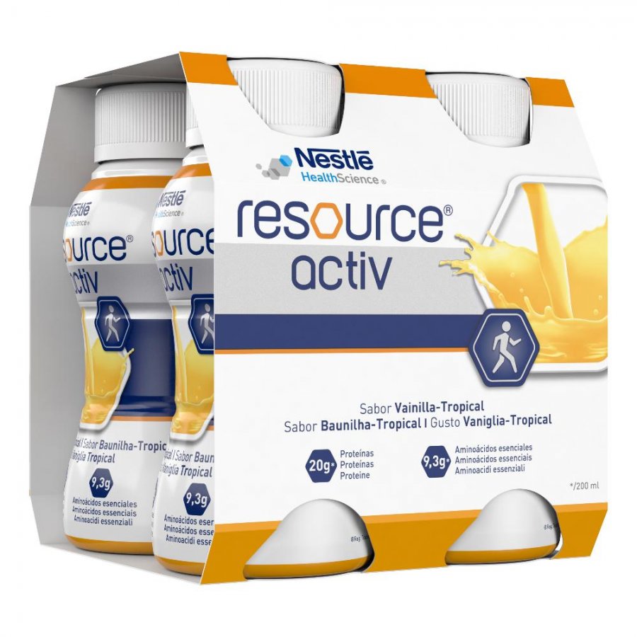 Nestlé - Resource Activ Vaniglia Tropical 4 Bottigliette Da 200ml - Integratore Alimentare per Energia e Benessere