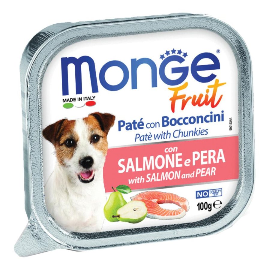 MONGE CANE FRUIT PATE' BOCCONCINI SALMONE PERA 100GR (vaschetta)