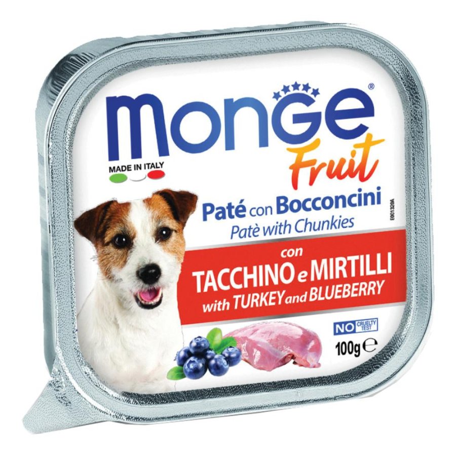 MONGE CANE FRUIT PATE' BOCCONCINI TACCHINO MIRTILLI 100GR (vaschetta)