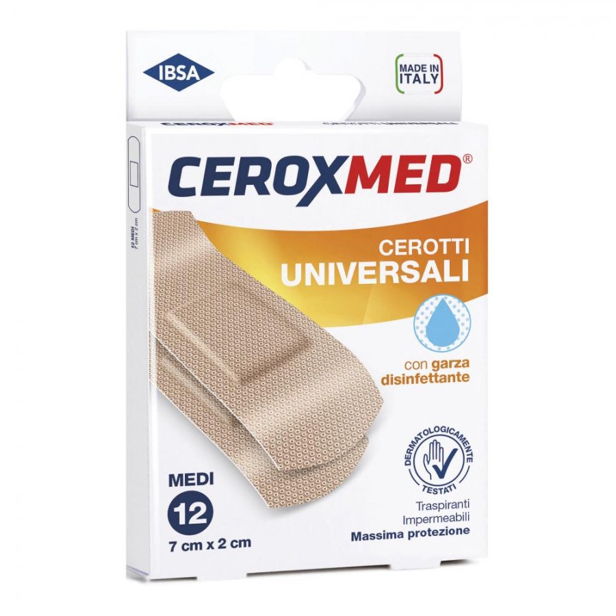 Ceroxmed Cerotti Universali Medi 12 Pezzi - Garza Antisettica per Prevenire e Combattere le Infezioni