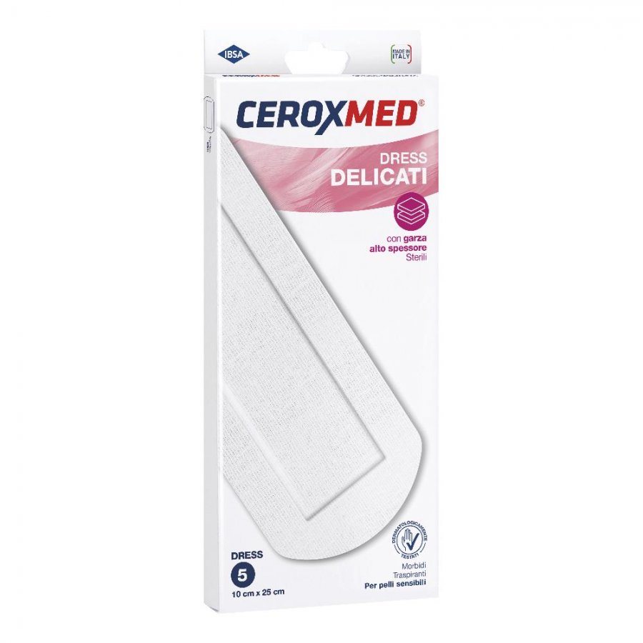 Ceroxmed Cerotti Dress Delicati 10x25cm 5 Pezzi con Garza ad Alto Spessore Sterili