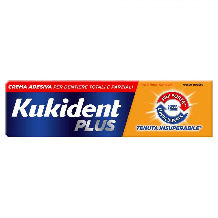Kukident - Plus Doppia Azione Gusto Neutro 40g, Colla per Protesi Dentali