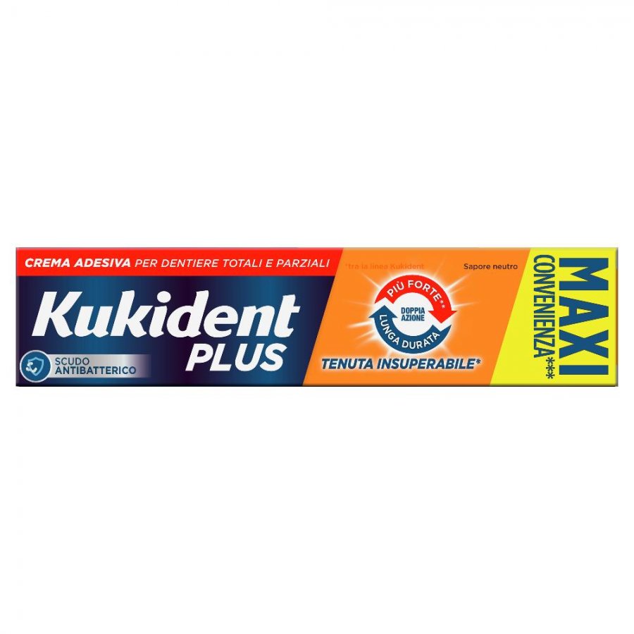 Kukident - Plus Doppia Azione 65g, Crema Adesiva per Protesi Dentali