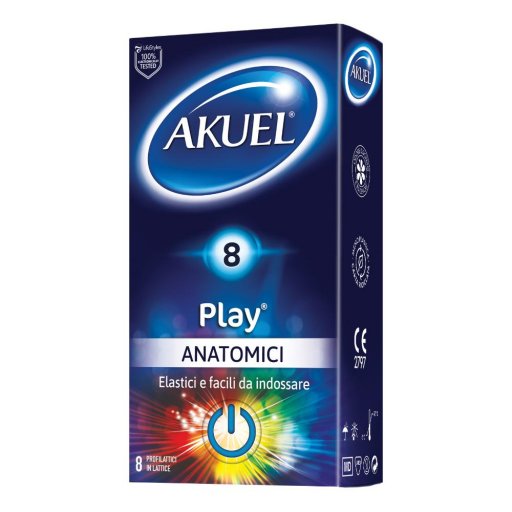 Akuel Play Anatomici 8 Pezzi - Preservativi Anatomici per il Massimo Comfort