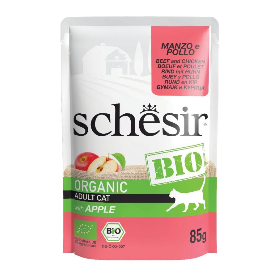 SCHESIR BIO GATTO ADULT MANZO POLLO MELA 85GR (bustina)