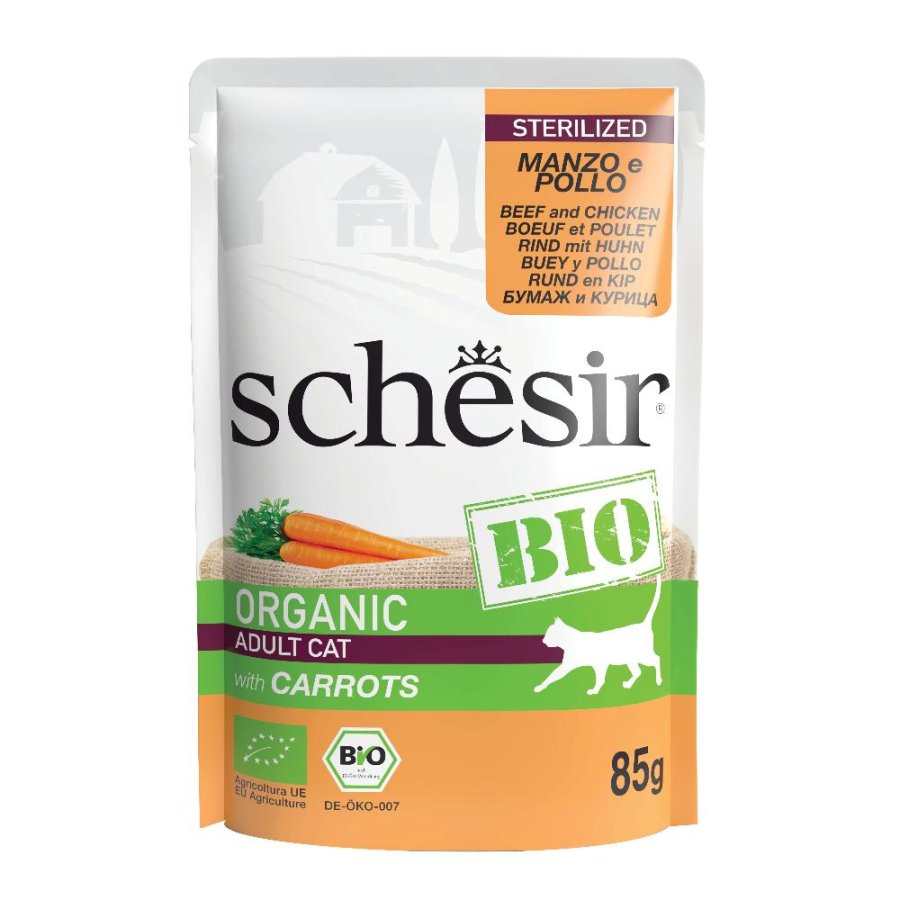 SCHESIR BIO GATTO STERILIZED MANZO POLLO CAROTE 85GR (bustina)