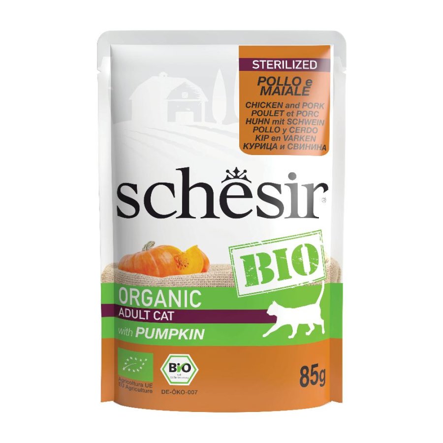 SCHESIR BIO GATTO STERILIZED POLLO MAIALE ZUCCA 85GR (bustina)