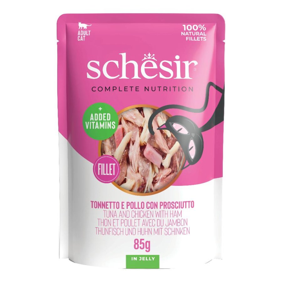 SCHESIR GATTO TONNO POLLO PROSCIUTTO 100GR (bustina)