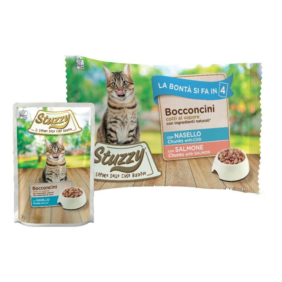 STUZZY GATTO BOCCONCINI NASELLO/SALMONE 4x85GR (bustina) MULTIPACK