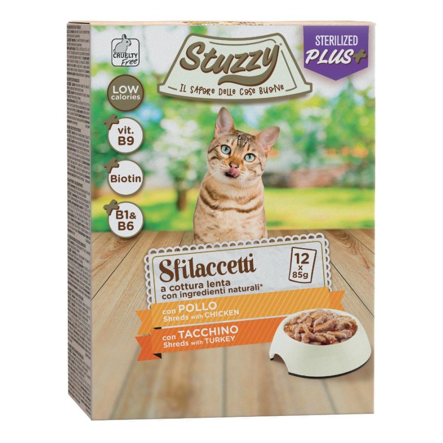 STUZZY GATTO SFILACCETTI STERILIZED POLLO/TACCHINO 12x85GR (bustina) MULTIPACK
