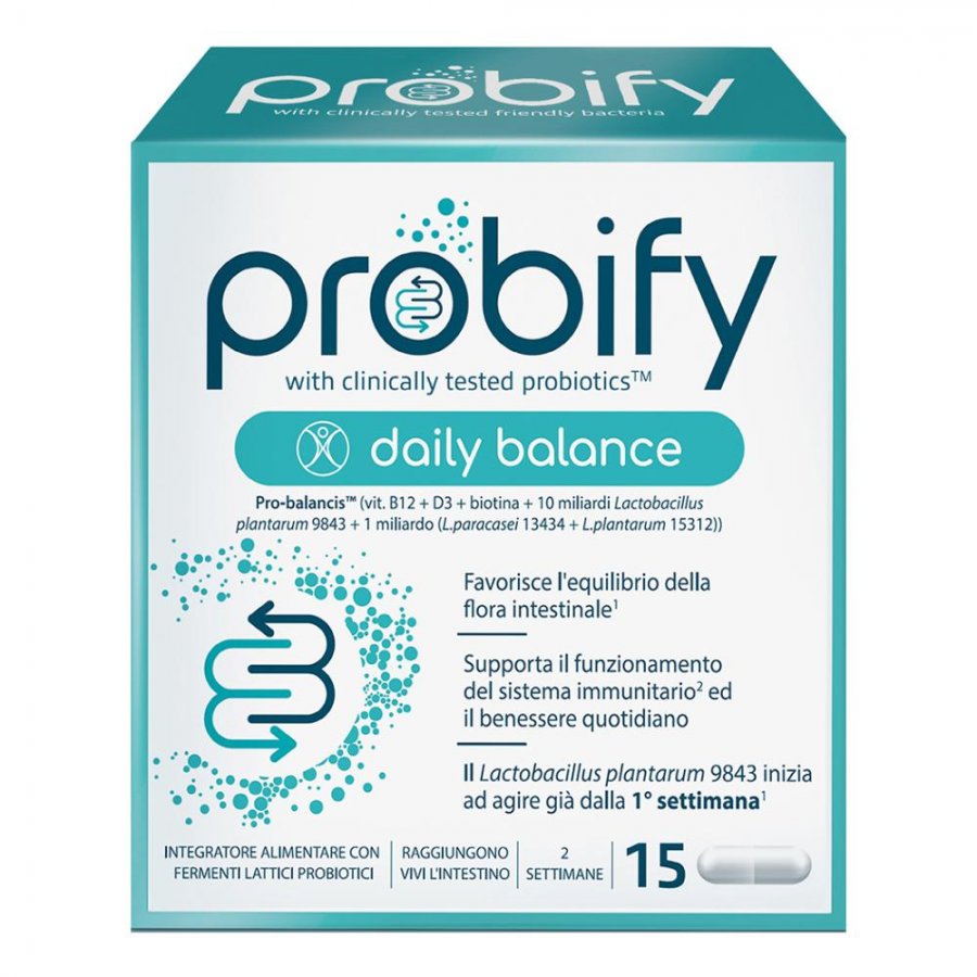 Probify Daily Balance - Integratore Probiotico 15 Capsule Taglio Prezzo, Equilibrio della Flora Intestinale