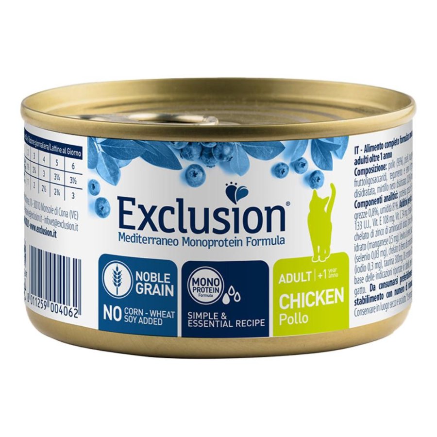 EXCLUSION GATTO MEDITERRANEO MONOPROTEICO NOBLE GRAIN ADULT POLLO 85GR (lattina)