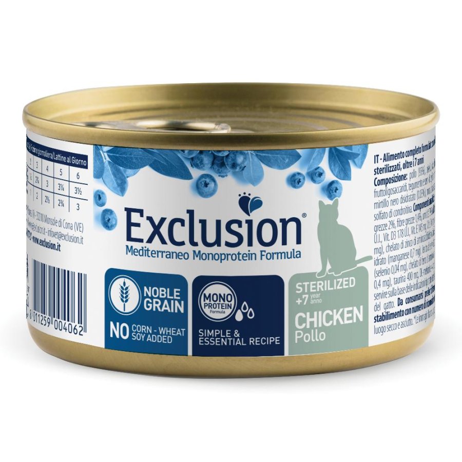 EXCLUSION GATTO MEDITERRANEO MONOPROTEICO NOBLE GRAIN STERILIZED +7 POLLO 85GR (lattina)