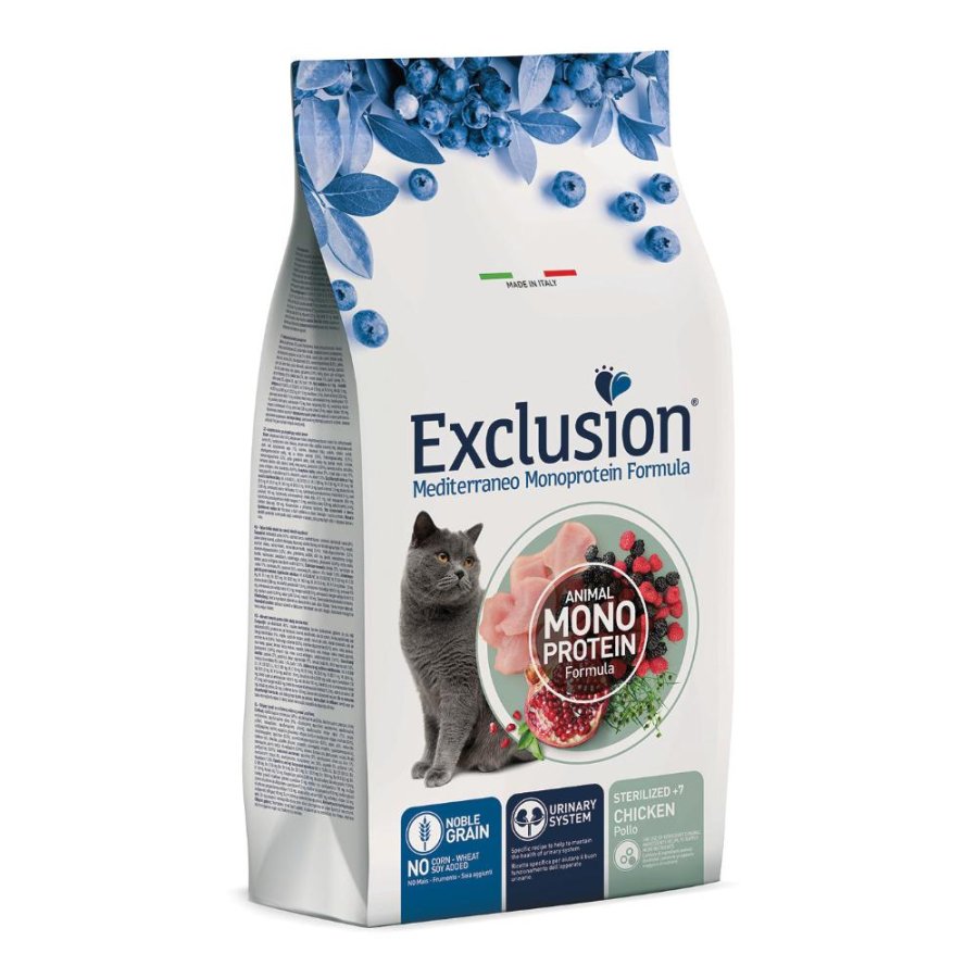 EXCLUSION GATTO MEDITERRANEO MONOPROTEICO NOBLE GRAIN STERILIZED +7 POLLO 1,5KG