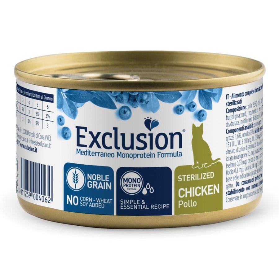 EXCLUSION GATTO MEDITERRANEO MONOPROTEICO NOBLE GRAIN STERILIZED POLLO 85GR (lattina)