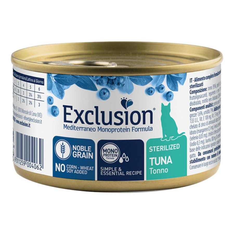 EXCLUSION GATTO MEDITERRANEO MONOPROTEICO NOBLE GRAIN STERILIZED TONNO 85GR (lattina)