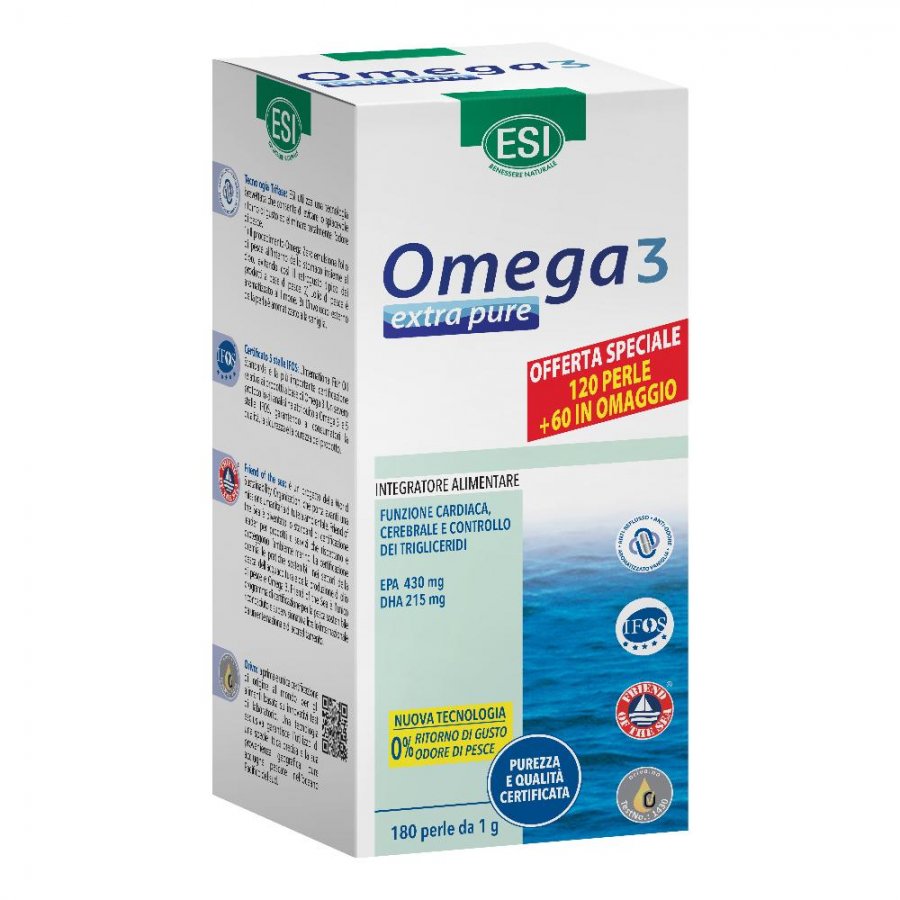  Esi Omega 3 - Extra Pure Integratore Naturale Omega 3 e Vitamina E 180 perle