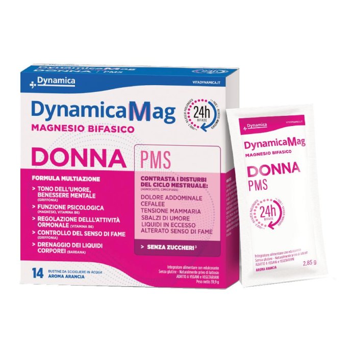 Dynamicamag Donna PMS 14 Bustine - Integratore Alimentare Magnesio, Vitamina B6 e Estratti Vegetali