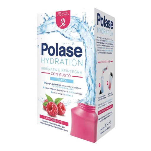 Polase Hydration Integratore Alimentare Magnesio e Potassio Sali Minerali Vitamina C Lampone 12 Stick - Idratazione e Reintegro Energetico