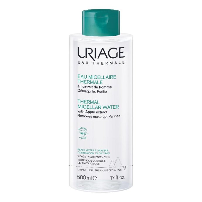 Uriage - Acqua Termale Micellare con Estratto di Mela 500ml, Detergente Idratante per una Pelle Fresca e Rivitalizzata