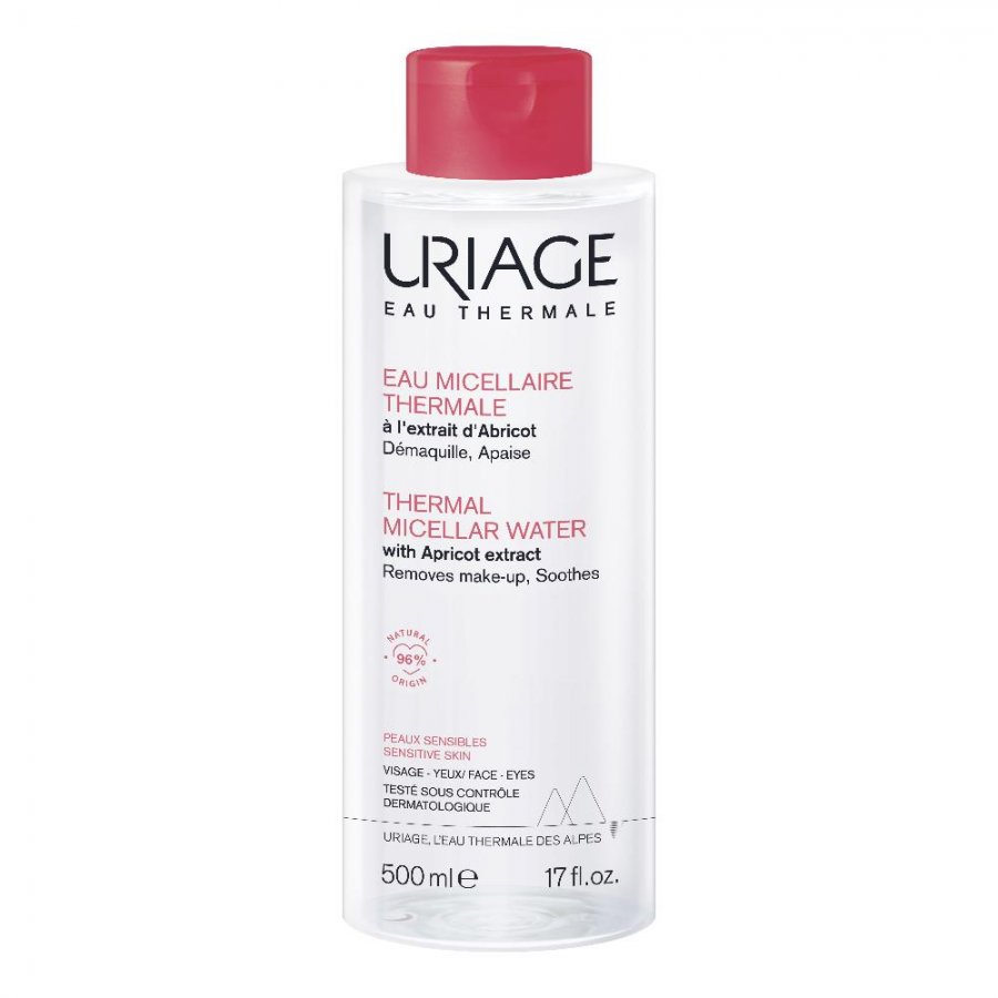 Uriage - Acqua Termale Micellare con Estratto di Albicocca 500ml, Detergente Idratante per una Pelle Radiante