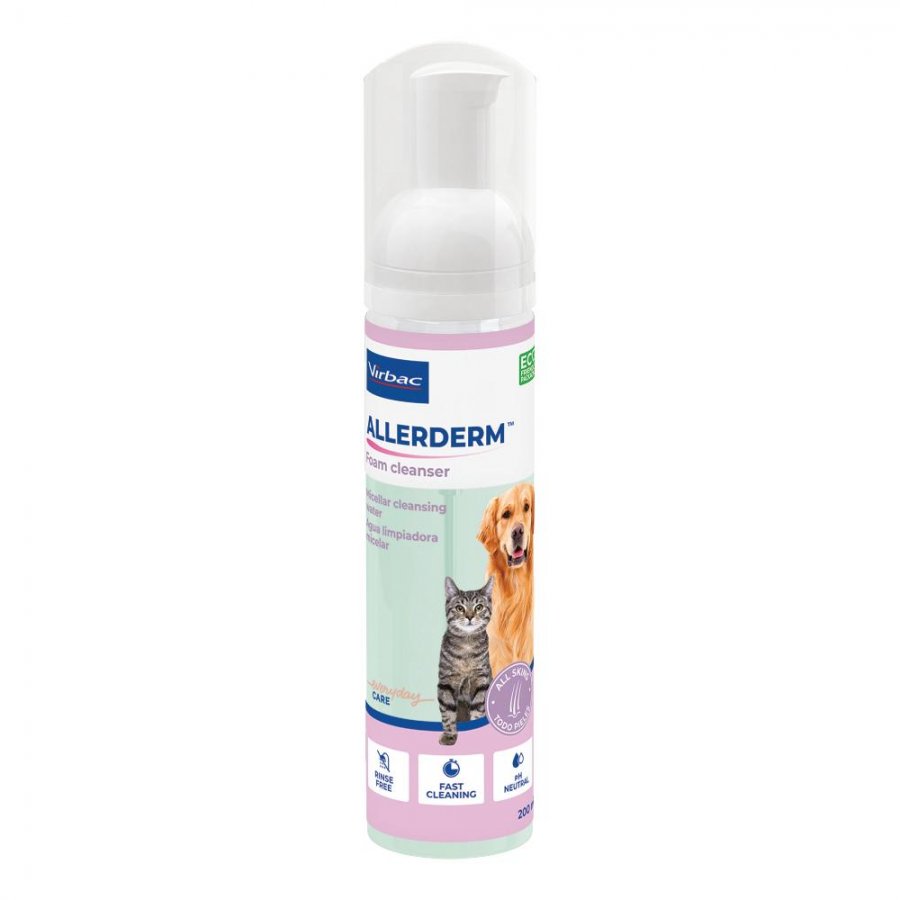 Allerderm Foam Cleanser 200ml - Soluzione Micellare in Schiuma per Cani e Gatti, Igiene Cutanea Avanzata
