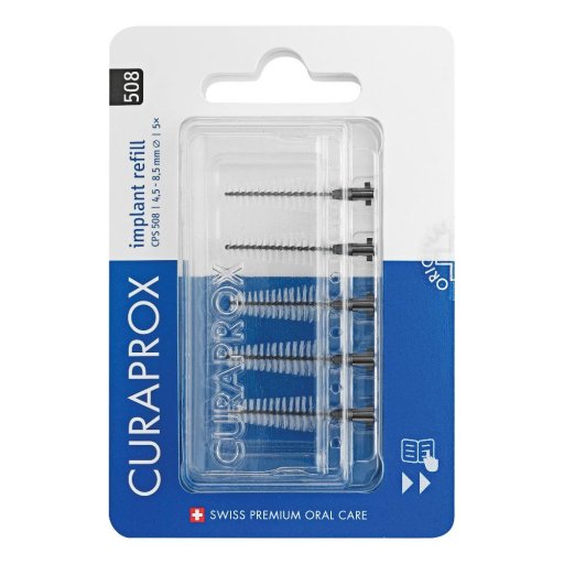 Curaprox CPS 508 Soft Implant Refill Black, 5 Pezzi, Scovolini Interdentali, Pulizia Delicata, Impianti