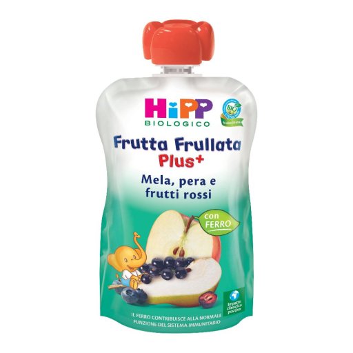Hipp, Frutta Frullata Plus+ Mela Pera e Frutti Rossi + Zinco, 90 g