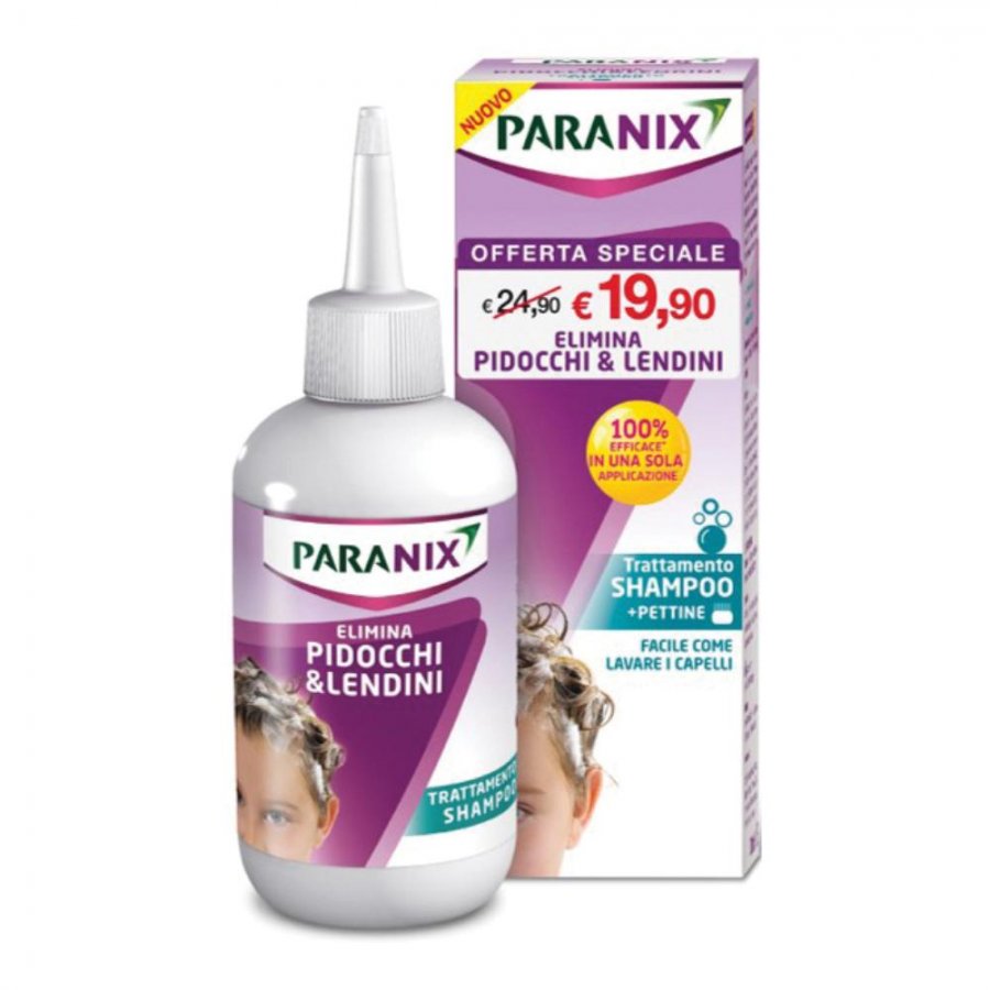 Paranix Trattamento Pidocchi e Lendini Shampoo 200ml + Pettine, Rimedio Efficace per una Testa Libera da Pidocchi