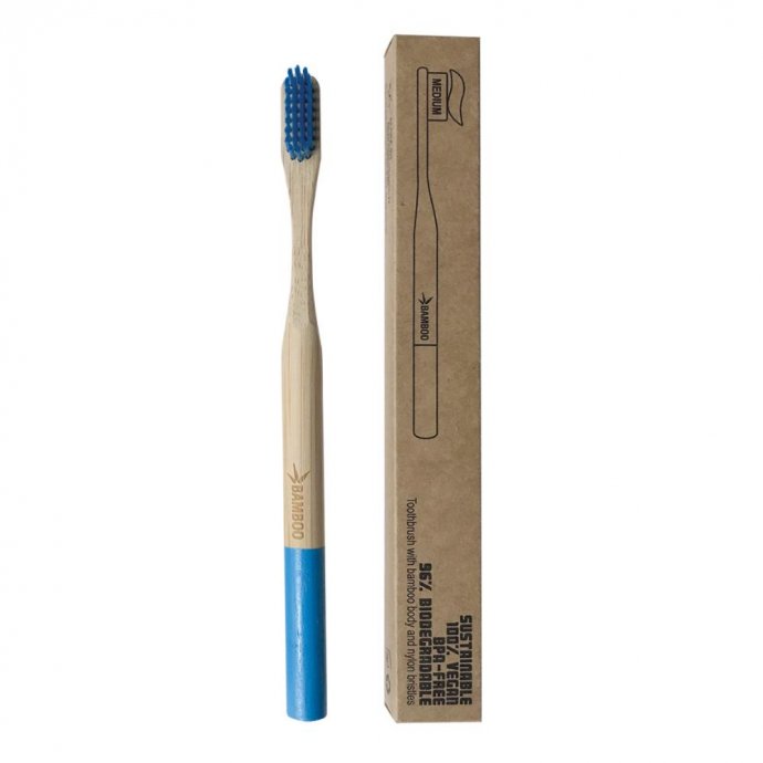 Mood Spazzolino Denti Bamboo Hard Blu - Spazzolino Eco-Friendly in Bamboo, 100% Vegano, BPA Free