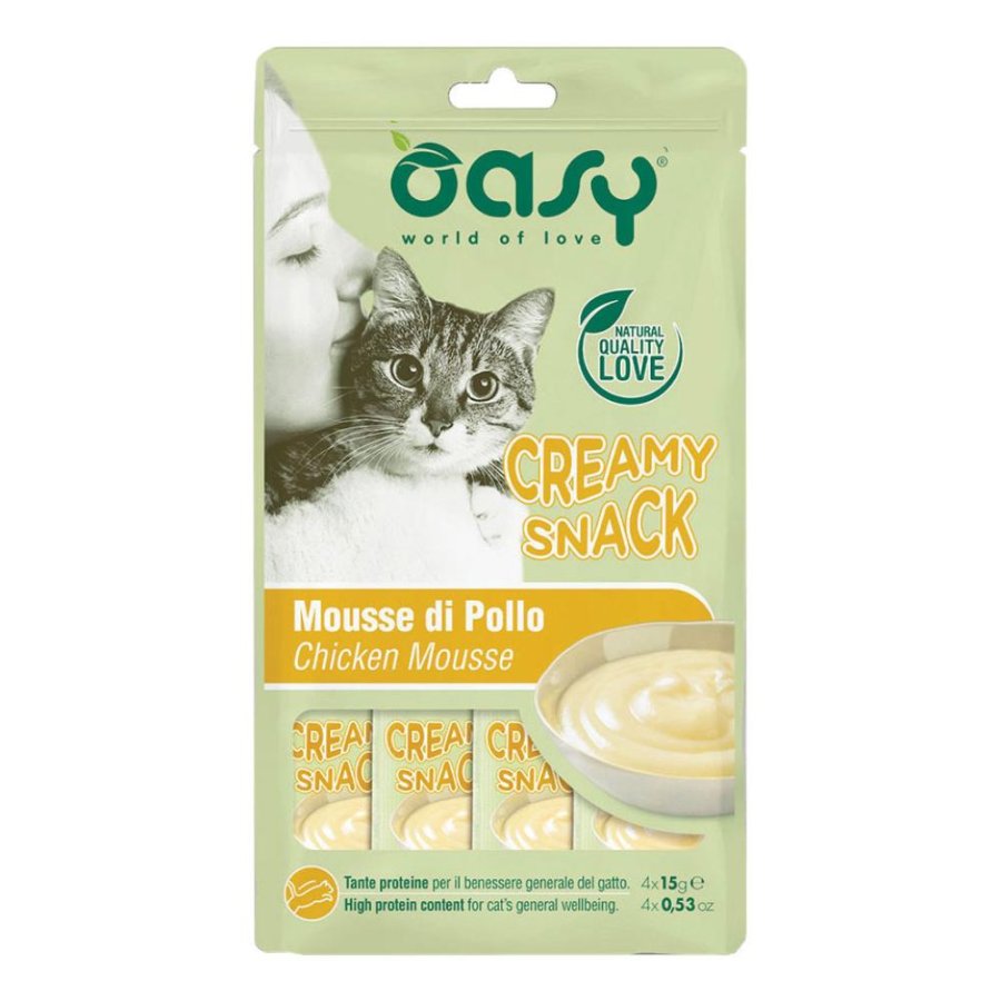 OASY GATTO SNACK CREAMY MOUSSE POLLO 4x15GR