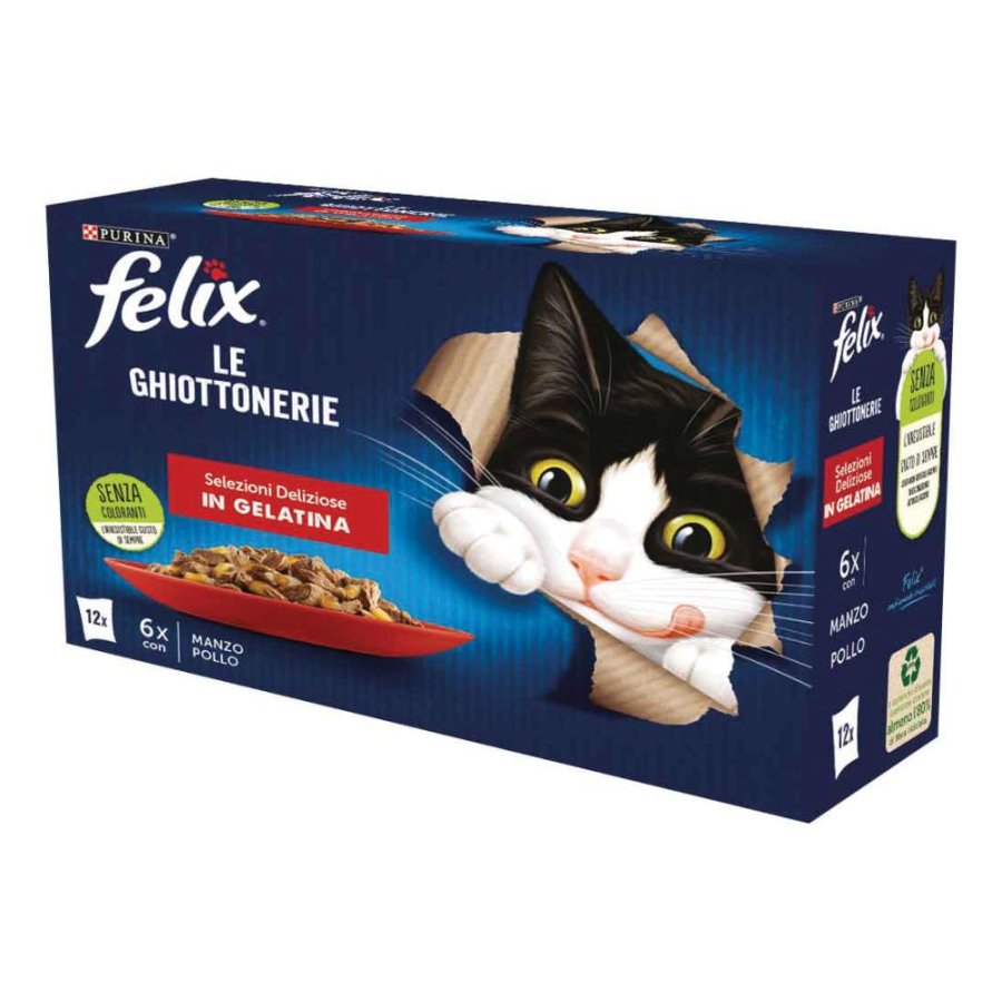 NESTLE' PURINA FELIX GATTO GHIOTTONERIE JELLY SELEZIONI MANZO/POLLO 12x85GR (bustina) MULTIPACK