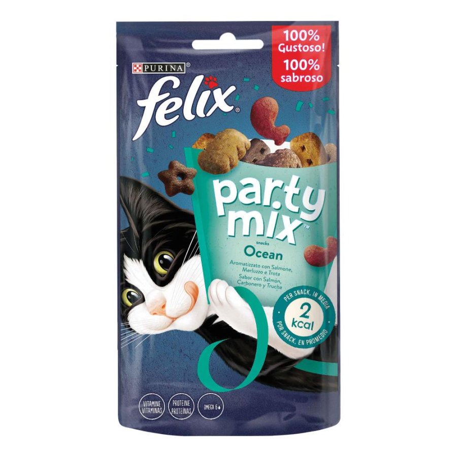 NESTLE' PURINA FELIX GATTO SNACK PARTY MIX OCEAN SALMONE MERLUZZO TROTA 60GR