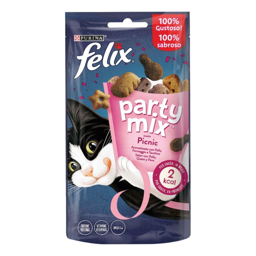 NESTLE' PURINA FELIX GATTO SNACK PARTY MIX PICNIC POLLO FORMAGGIO TACCHINO 60GR