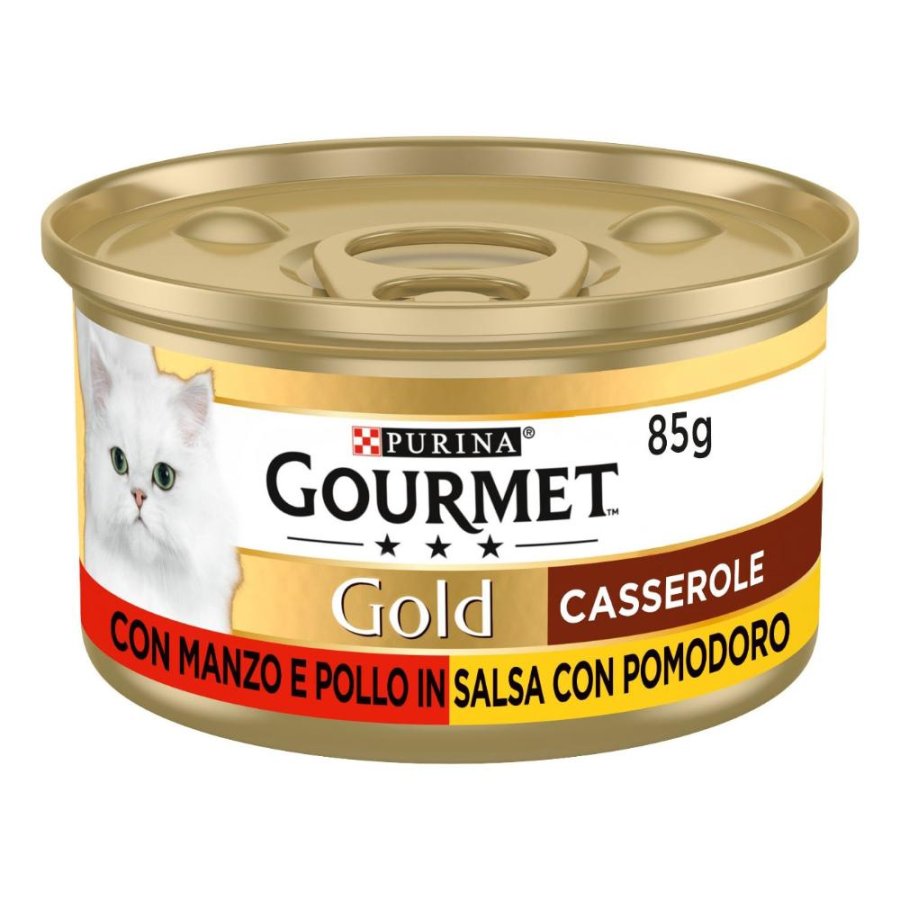 NESTLE' PURINA GOURMET GATTO GOLD CASSEROLE SALSA MANZO POLLO 85GR (lattina)