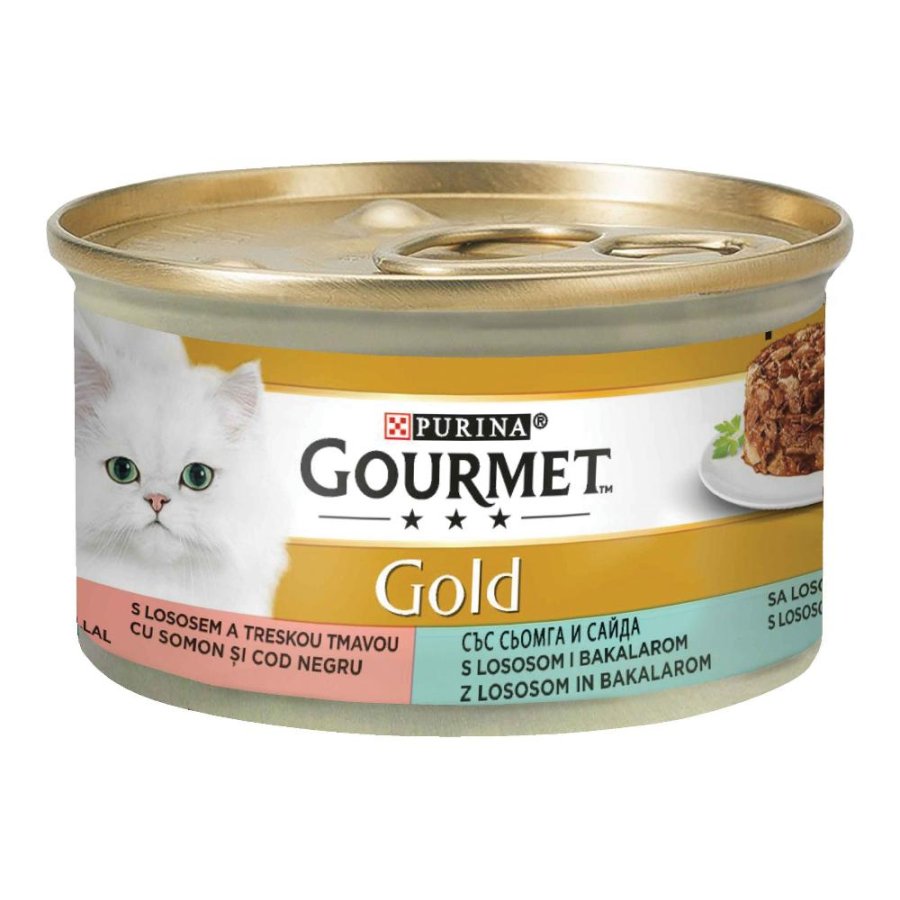 NESTLE' PURINA GOURMET GATTO GOLD INTRECCI SALMONE MERLUZZO 85GR (lattina)