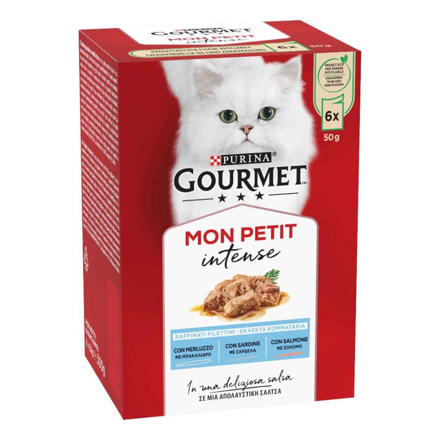 NESTLE' PURINA GOURMET GATTO MON PETIT MERLUZZO/SARDINE/SALMONE 6x50GR (bustina) MULTIPACK