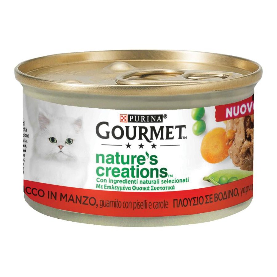 NESTLE' PURINA GOURMET GATTO CREATIONS MANZO PISELLI CAROTE 85GR (lattina)
