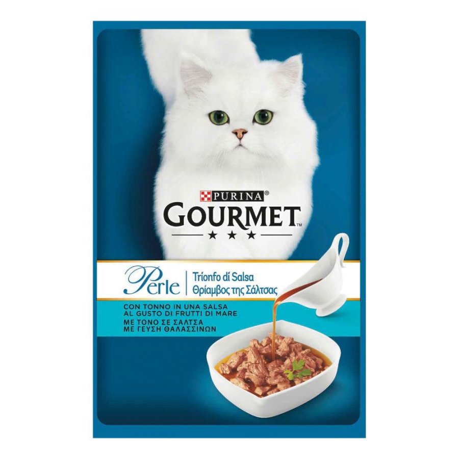 NESTLE' PURINA GOURMET GATTO PERLE TRIONFO DI SALSA TONNO FRUTTI DI MARE 85GR (bustina)