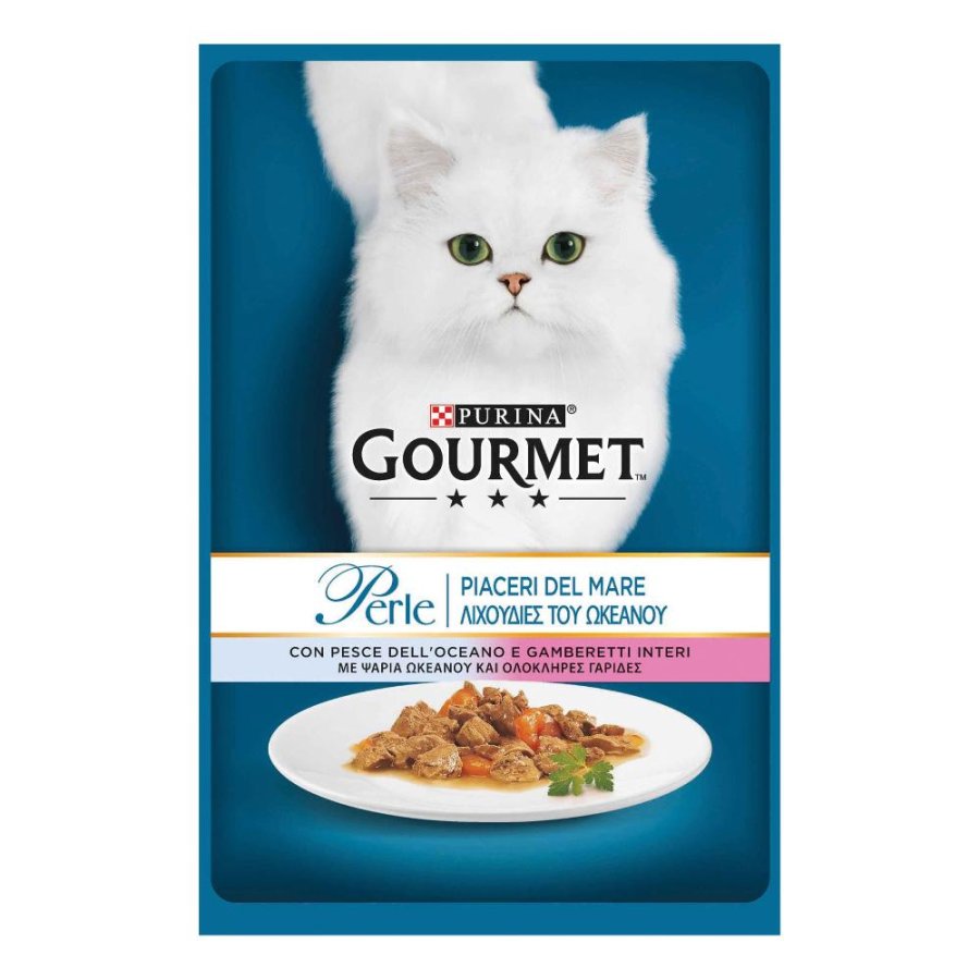 NESTLE' PURINA GOURMET GATTO PERLE PIACERI DEL MARE PESCE DELL'OCEANO GAMBERETTI 85GR (bustina)