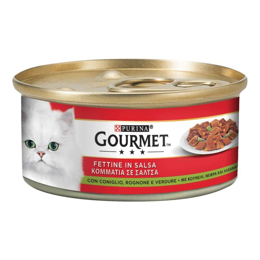 NESTLE' PURINA GOURMET GATTO FETTINE IN SALSA CONIGLIO ROGNONE VERDURE 195GR (lattina)