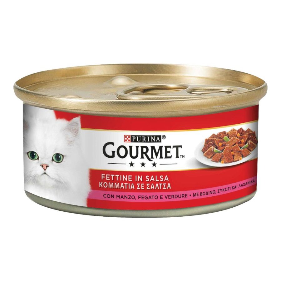 NESTLE' PURINA GOURMET GATTO FETTINE IN SALSA MANZO FEGATO VERDURE 195GR (lattina)