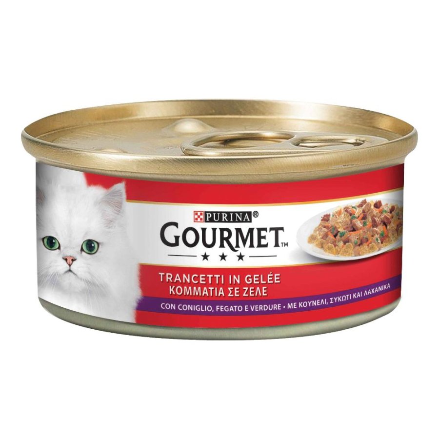 NESTLE' PURINA GOURMET GATTO TRANCETTI IN GELEE JELLY CONIGLIO FEGATO VERDURE 195GR (lattina)