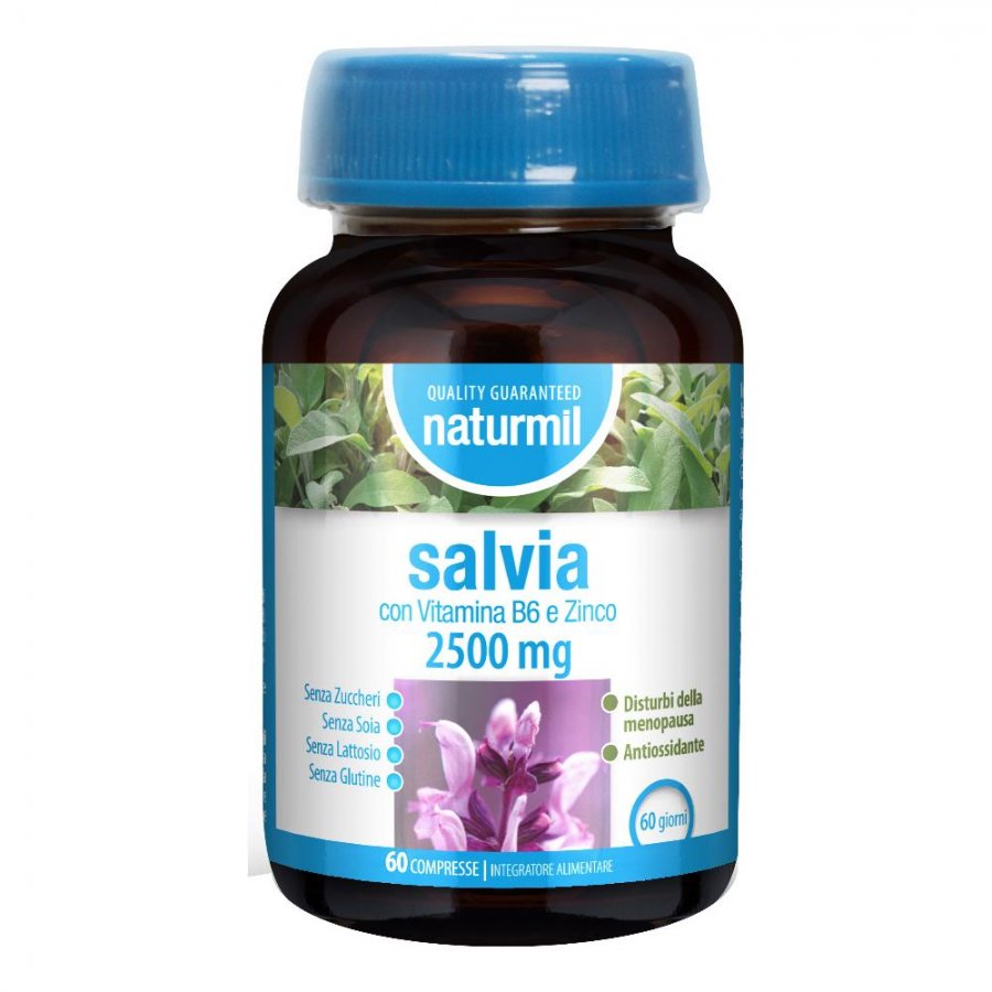 Naturmil Salvia 2500mg – Integratore Alimentare 60 Compresse, Benessere Digestivo e Antiossidante